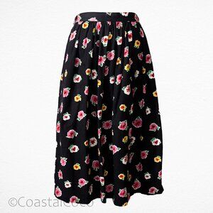 Vintage Floral Print Skirt Size 8 Black 100% Cotton Timeless Romantic Retro Art